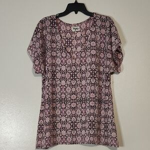 Show Me Your Mumu  Rare Pink Cabernet Rose Print Original Top Blouse Tunic Sz L
